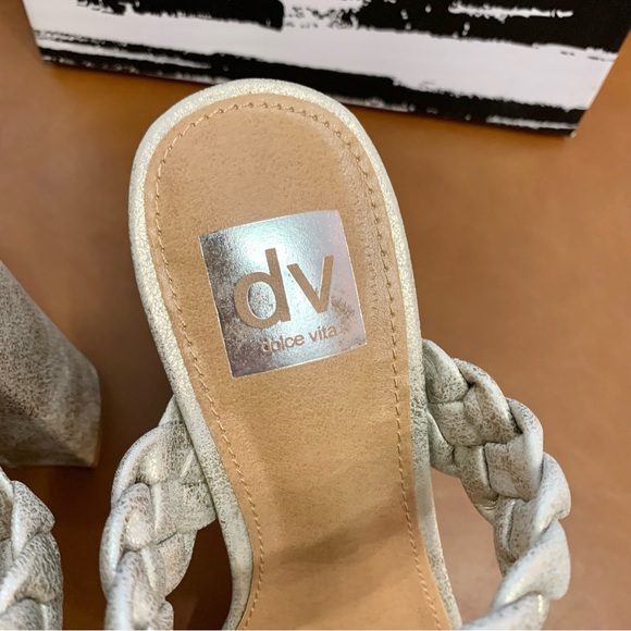 Gold Presley Braided Block Heel Sandals Slides - Picture 9 of 15